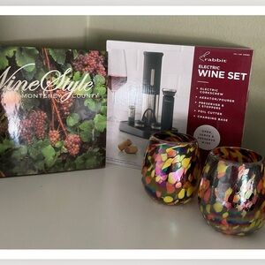 Rabbit Electric Wine Set / Charging Base w/ Book And Glasses ALL NEW